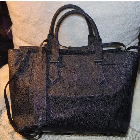 Cole Haan EVA Black Pebbled Leather Women's Tote/Crossbody Bag - Black - Picture 3 of 8